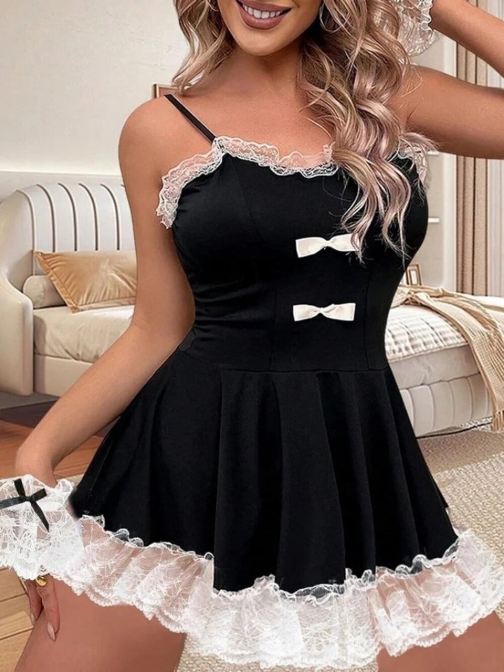 Women's Lace Sexy Halloween Maid Cosplay Dress Babydoll Lingerie Sleepwear Gift